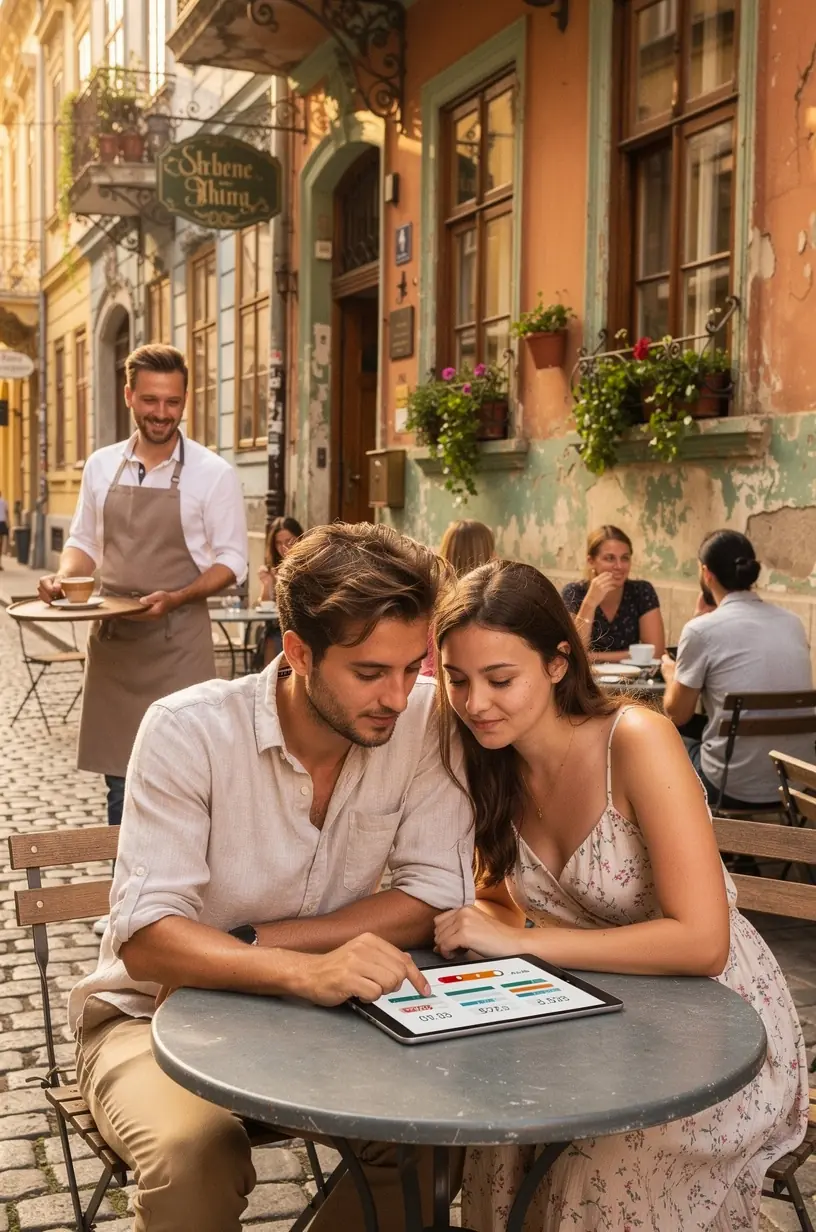 Egy tanár magyaráz személyes költségvetés készítését egy digitális táblán.
