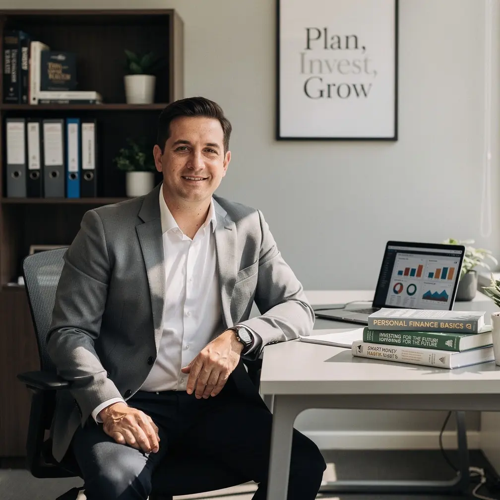 Egy tanár magyarázza a személyes pénzügyi alapokat egy előadáson, miközben hallgatók jegyzetelnek egy modern oktatóteremben.